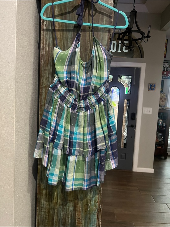 Arie Dresses & Skirts - Backless Plaid Tiered Sundress in Green & Blue